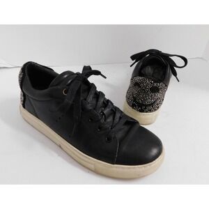 Lola Cruz Anthropologie Rhinestone Wink Smiley Face Black Leather Sneakers sz 37